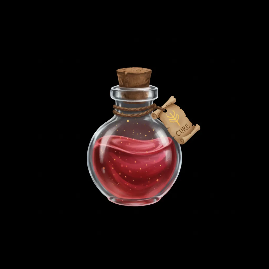 A simple magic red potion that closes minor wounds, no background, for fantasy rpg.