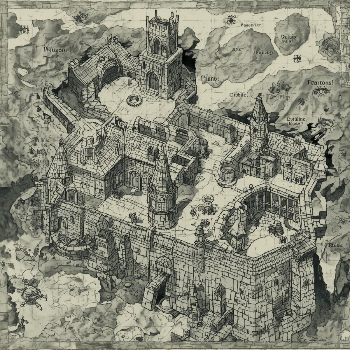 A map of a wizards castle,  for Dungeons and Dragons.