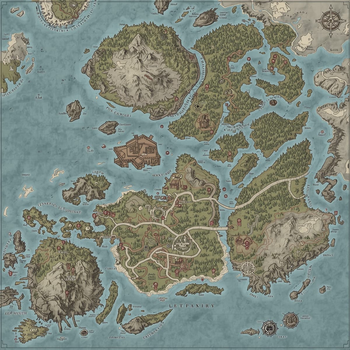 A intricately detailed island map, set against a transparent background, designed specifically for Dungeons and Dragons, featuring a variety of geographical elements such as forests, mountains, rivers, and coastlines, with a mix of straight and curved lines, and a range of symbols and markings to denote points of interest, created in a fantasy-style aesthetic with earthy colors and bold lines, including a key or legend to explain the various symbols and markings, with a sense of adventure and discovery, and a focus on functionality and usability for players and game masters alike.