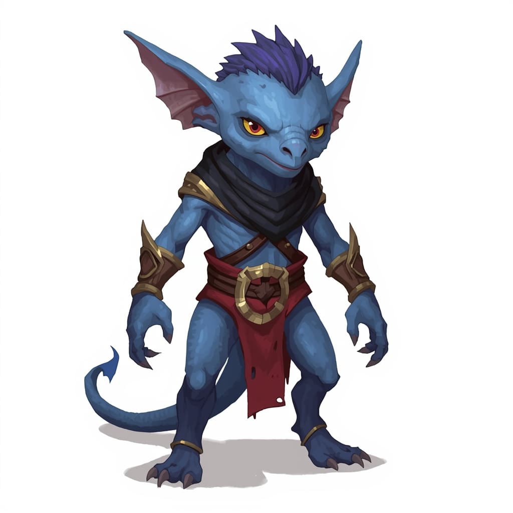 A blue Kobold, no background, for DnD.
