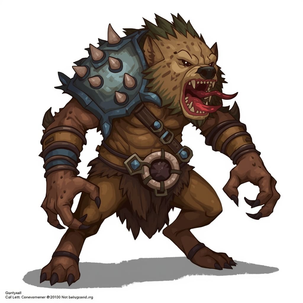 A gnoll, no background, for Dnd. Gnolls are feral, hyena-headed humanoids that attack without warning, slaughtering their victims and devouring their flesh.