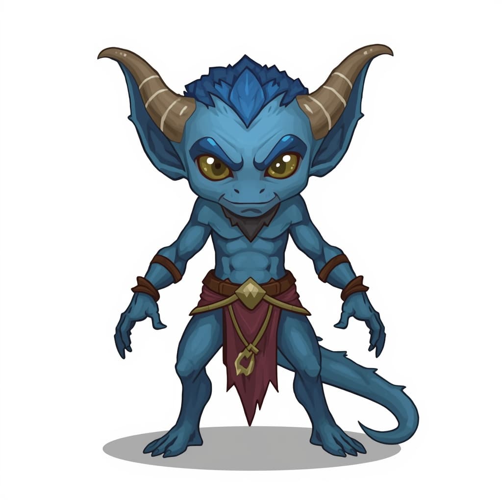 A blue Kobold, no background, for DnD.