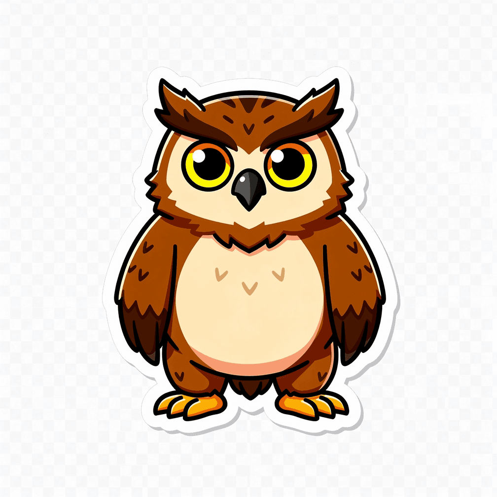 An Owlbear, square format, no background, cartoon fantasy monster, bold outlines, bright colors, clean vector-like shading, highly readable, sticker style, no text