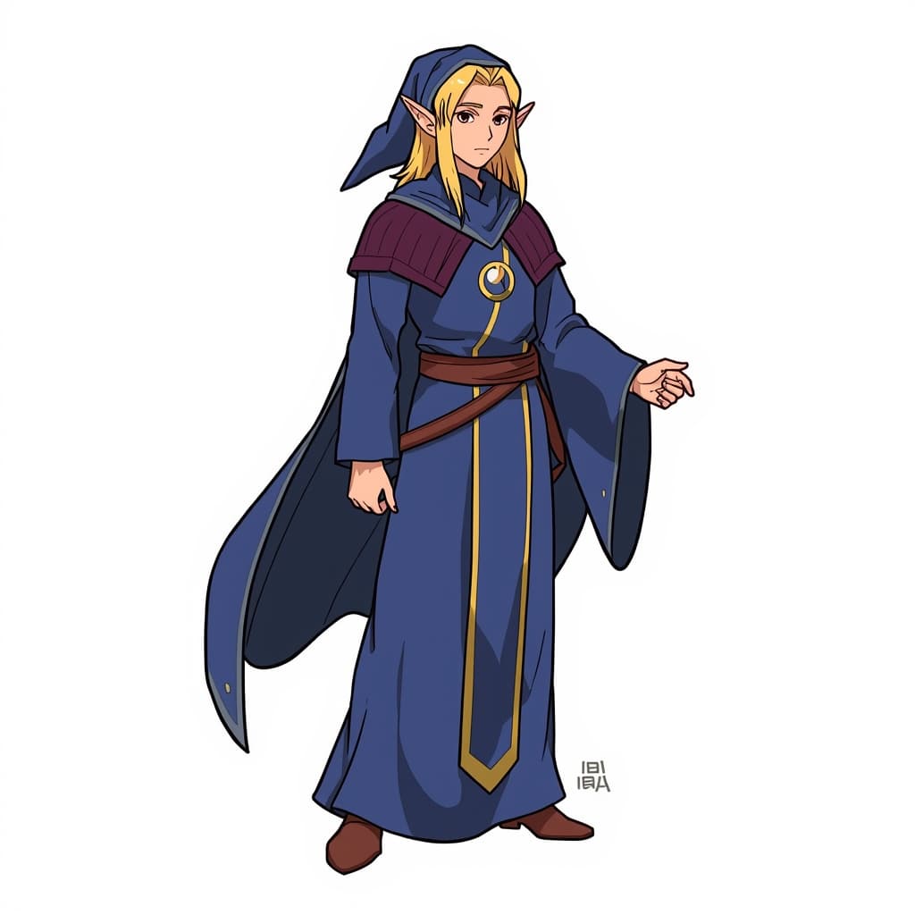 A male elf wizard.
No background, the full character must be visible from head to toe.
Style guidance: fantasy, square format, Ghibli-inspired fantasy style, bold clean outlines, crisp linework, high clarity, smooth vector-like shading with soft gradients, bright but balanced colors, slightly natural color palette, highly readable silhouette, centered composition, slightly dynamic pose, consistent soft lighting, minimal shadows, no text, no border, no watermark.