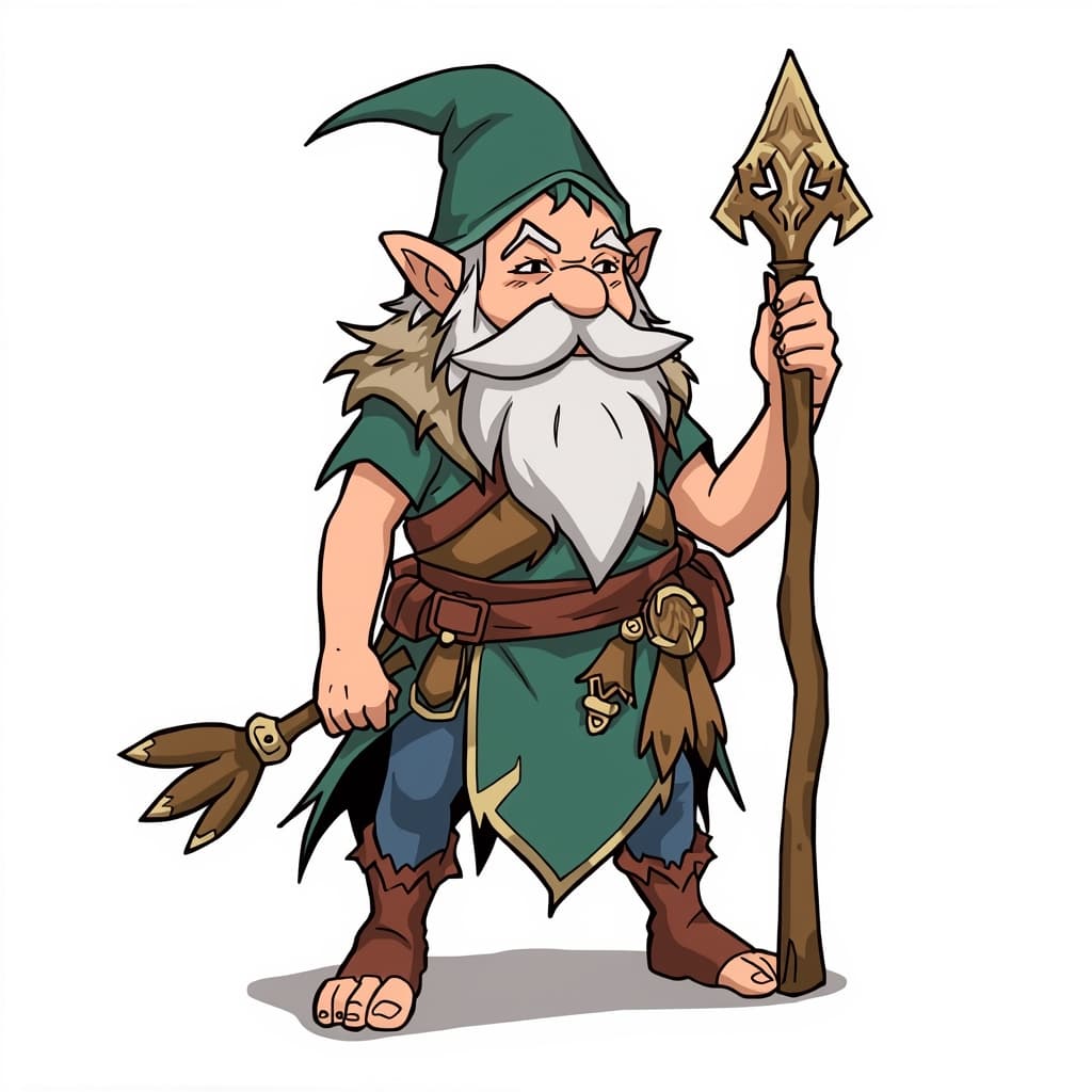 A male gnome druid.
No background, the full character must be visible from head to toe.
Style guidance: fantasy, square format, Ghibli-inspired fantasy style, bold clean outlines, crisp linework, high clarity, smooth vector-like shading with soft gradients, bright but balanced colors, slightly natural color palette, highly readable silhouette, centered composition, slightly dynamic pose, consistent soft lighting, minimal shadows, no text, no border, no watermark.