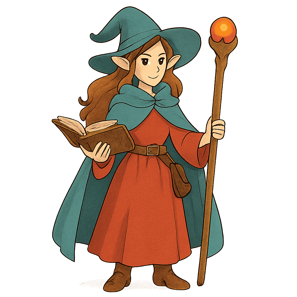 A female elf wizard.
Square format, No background,The full character must be visible from head to toe.
Style guidance: fantasy, Ghibli-inspired fantasy style, bright but balanced colors.
