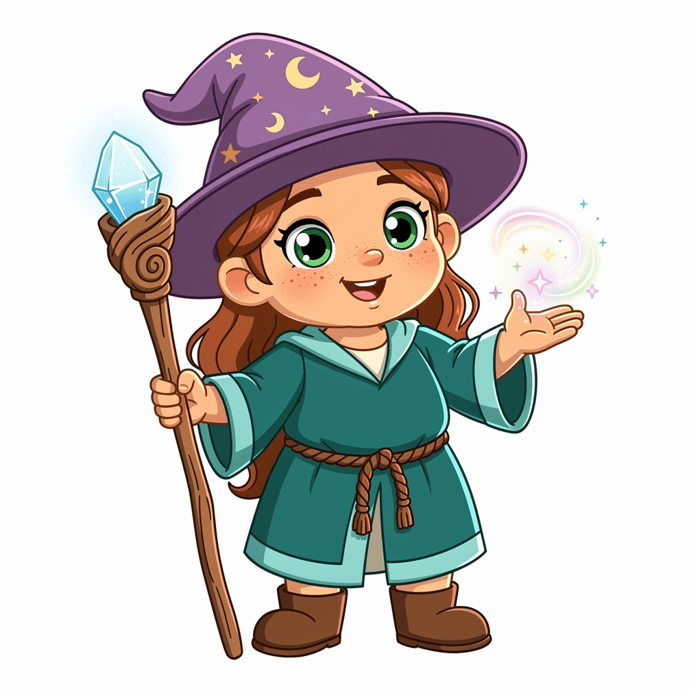 A female gnome wizard.
Square format, No background,The full character must be visible from head to toe.
Style guidance: fantasy, cartoon, for kids.