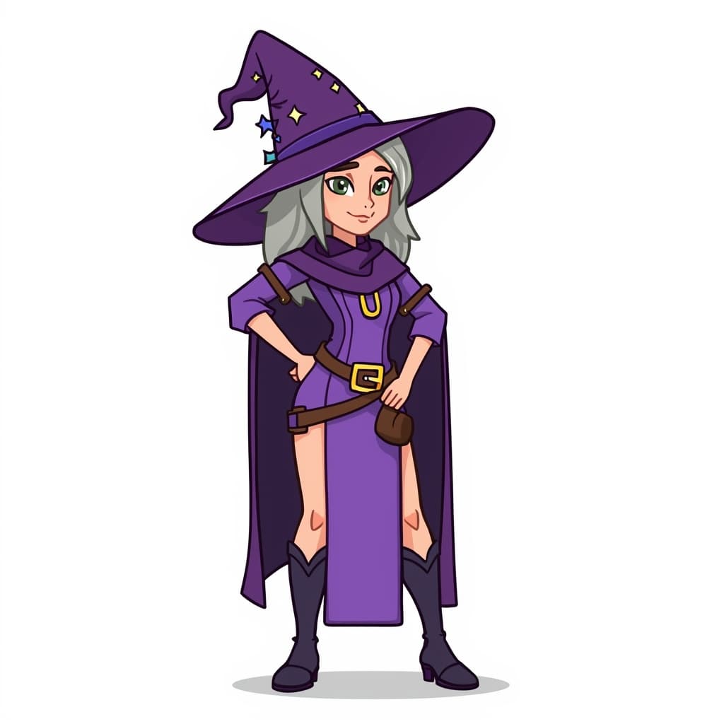 A female human wizard.
Square format, No background,The full character must be visible from head to toe.
Style guidance: fantasy, cartoon, for kids.