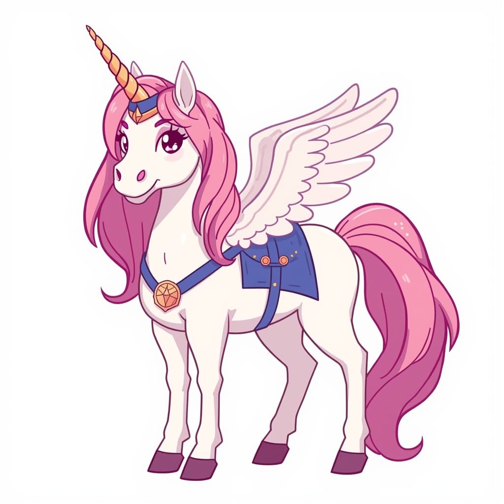 A female unicorn paladin.
Square format, No background,The full character must be visible from head to toe.
Style guidance: fantasy, cartoon, for kids.
Additional notes: A beautiful magical unicorn.