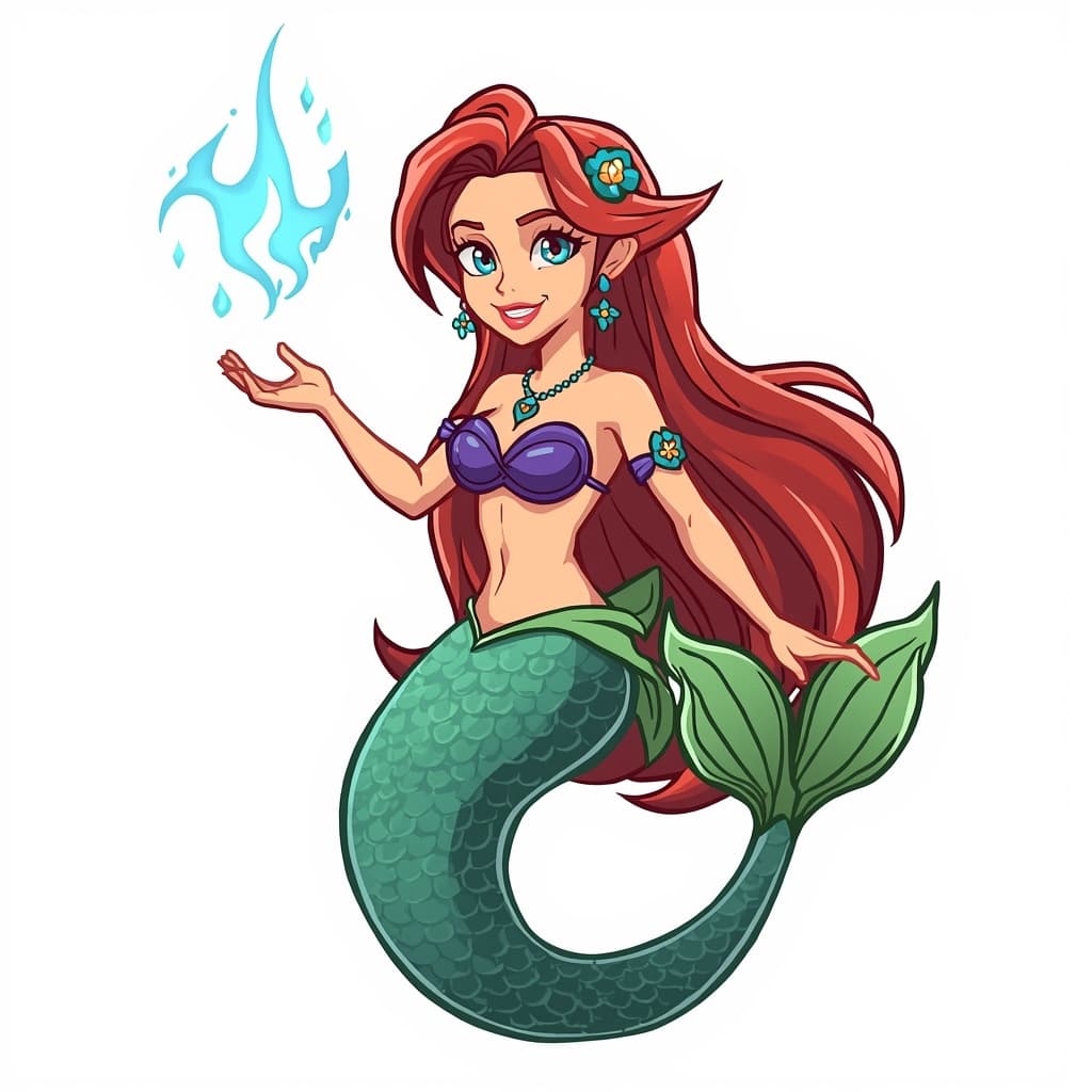 A female mermaid druid.
Square format, No background,The full character must be visible from head to toe.
Style guidance: fantasy, cartoon, for kids.
Additional notes: Beautiful magical mermaid.