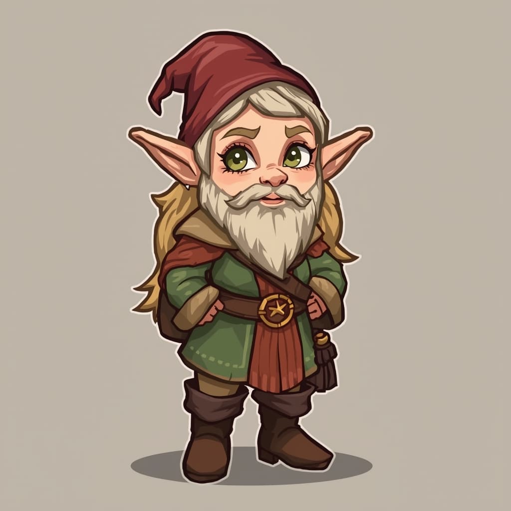 A female gnome druid.
Square format, No background,The full character must be visible from head to toe.
Style guidance: fantasy, cartoon, for kids.
Additional notes: A druid and map maker.