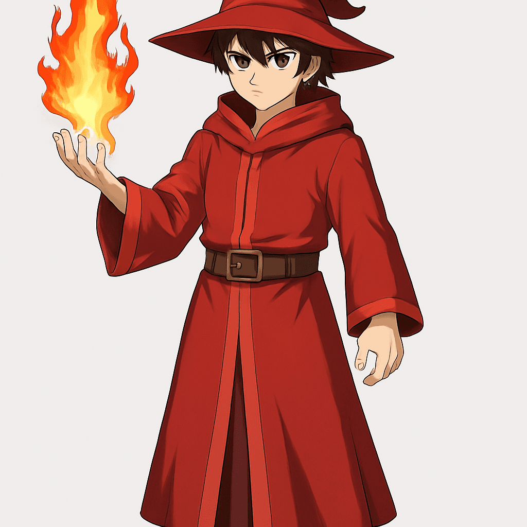 Edit this existing character image.
Base concept:
A male wizard wearing robe holding staff with magic aura.
Use vertical portrait orientation (1024x1536) with an eye-level camera angle.
The full character must be visible from head to toe.
No background. Transparent or plain blank background only.
Keep a clear line of sight to face, clothing, and held items.
Style: anime.
Overall feel: mystical.
Feedback to apply: none.
Additional notes: none.
Requested changes:
no staff, casting firestorm, magical red robes
Keep the same character identity, face, race or species, outfit, body shape, pose, framing, and overall silhouette unless the request explicitly changes one of those details.
Only apply the requested changes. Do not invent a different character or a different scene.
Keep the character full-body and keep the background transparent, plain, or blank unless the request explicitly asks to change it.