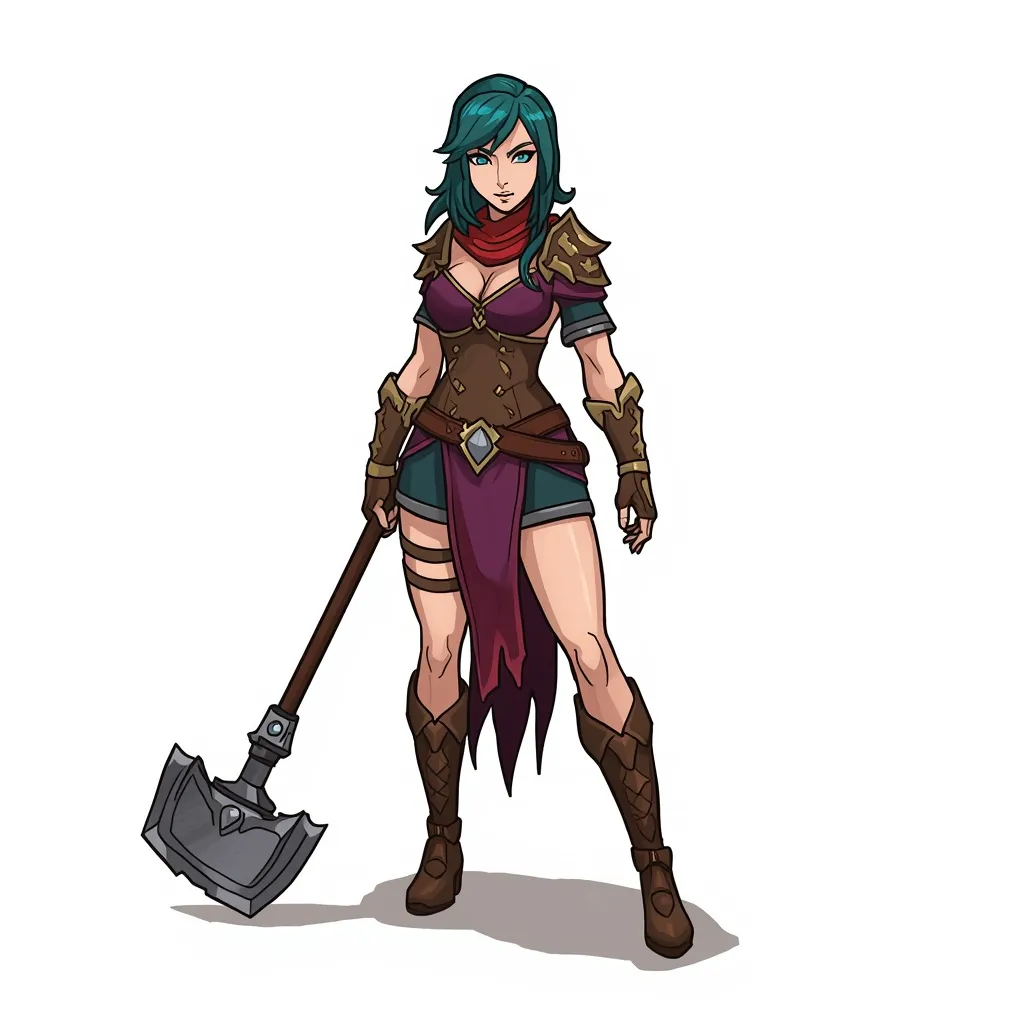 A fantasy RPG female grave digger, shown head to toe, no background, cartoon style.