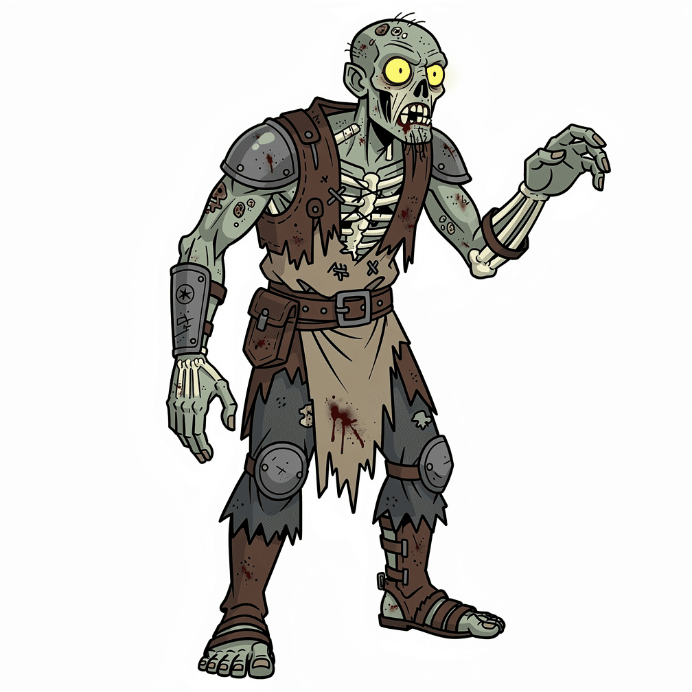 A zombie for Dnd, no background, cartoon.