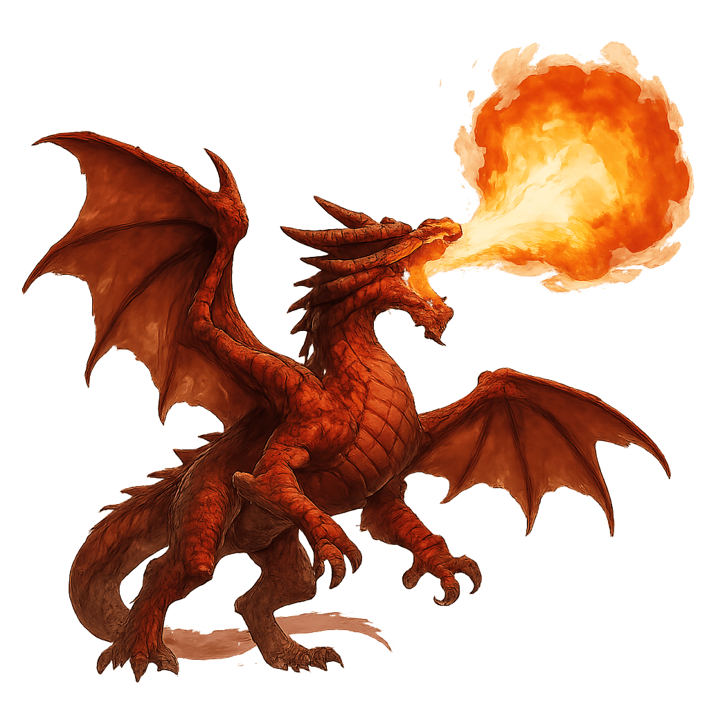 A red dragon that is shooting a fireball with no background.